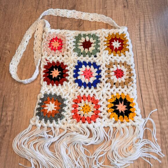 Boho Purse Crochet Multicolor Purse Fringe Bag NEW FAST SHIP Travel Bag - Picture 4 of 4